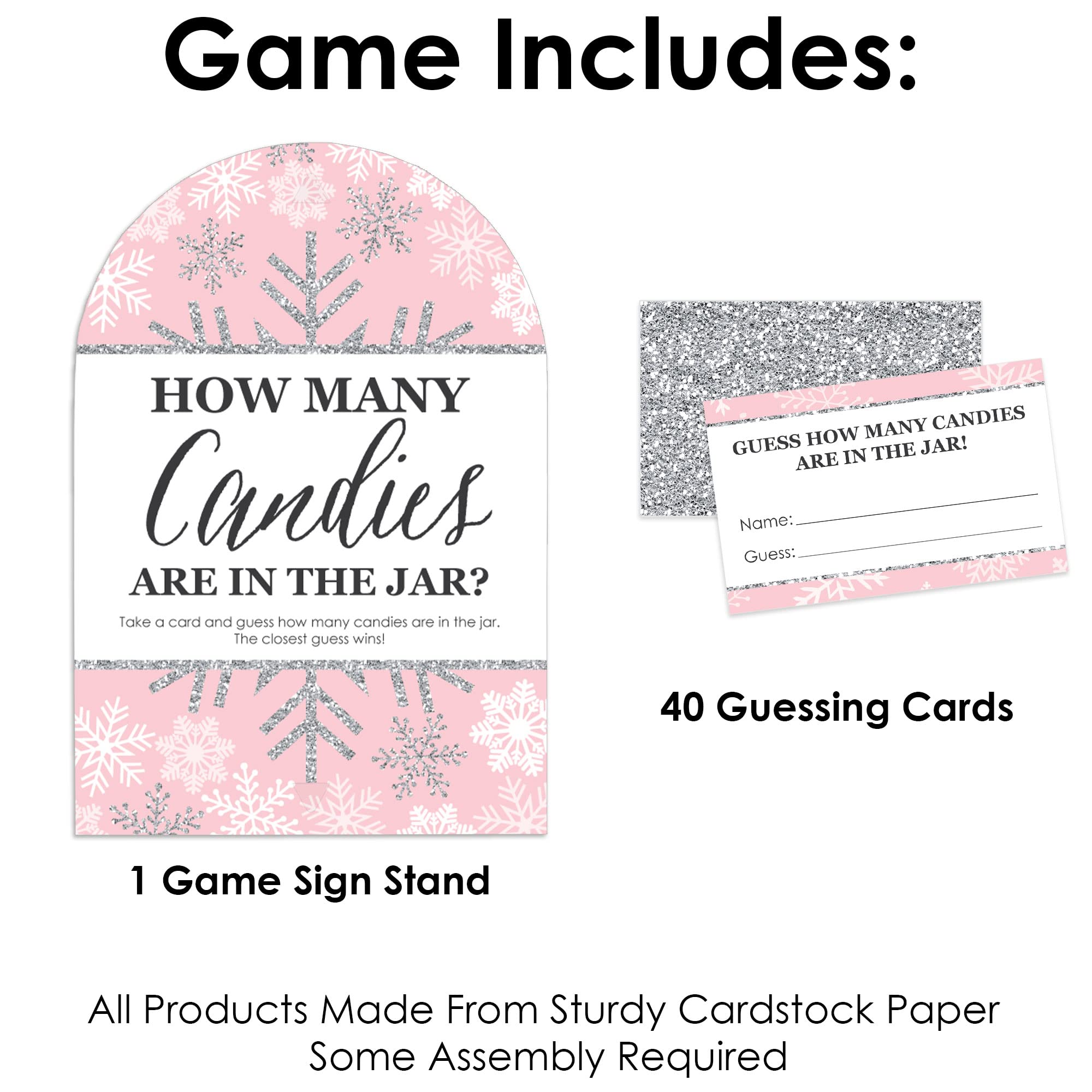 Big Dot Of Happiness Pink Winter Wonderland - How Many Candies Holiday Snowflake Birthday Party And Baby Shower Game - 1 Stand A
